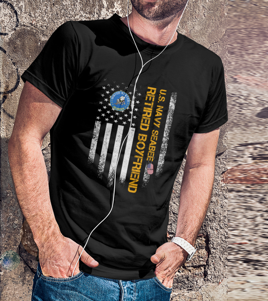 United States Navy Seabees Retired Boyfriend Vintage American Flag T-Shirt