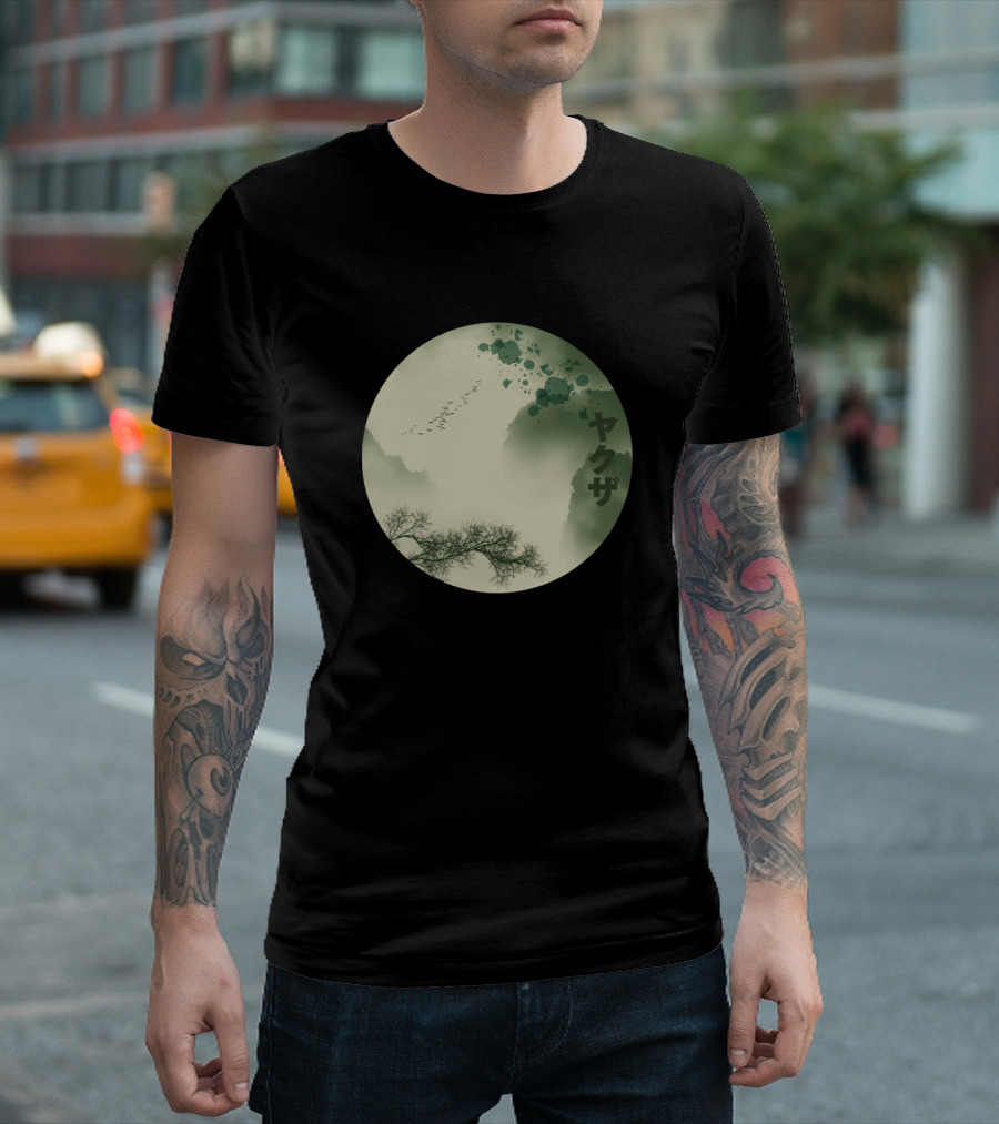 Vintage Green Japanese Landscape Circle Japan Yakuza T-Shirt