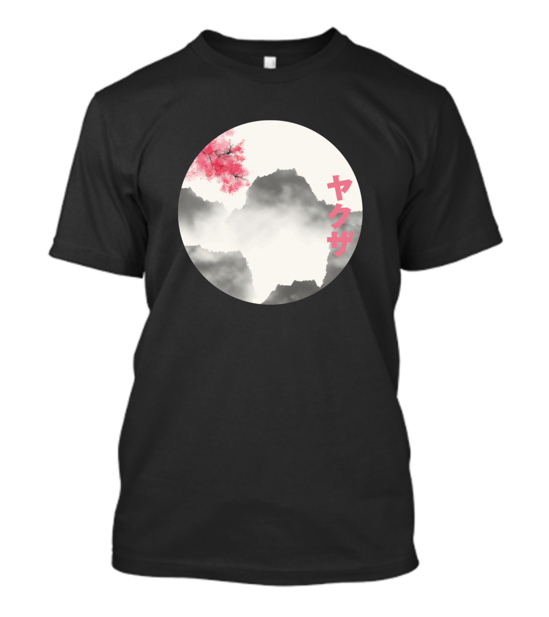 Vintage Japanese Landscape Vaporwave Circle Yakuza Cherry Blossom Mountain Mist T-Shirt