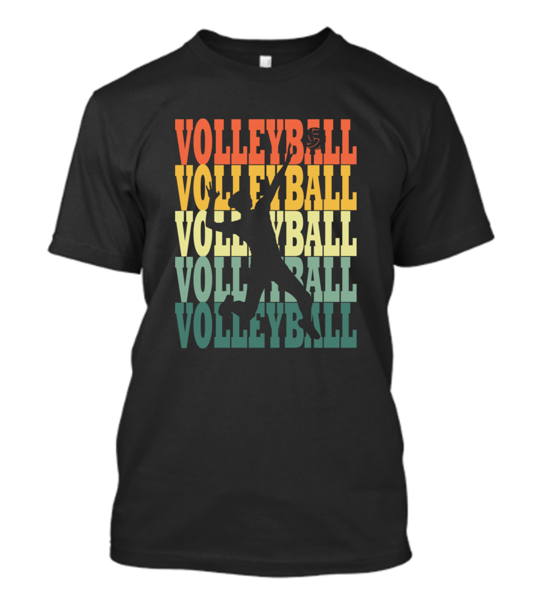 Volleyball Player Silhouette On Retro Text Background T-Shirt