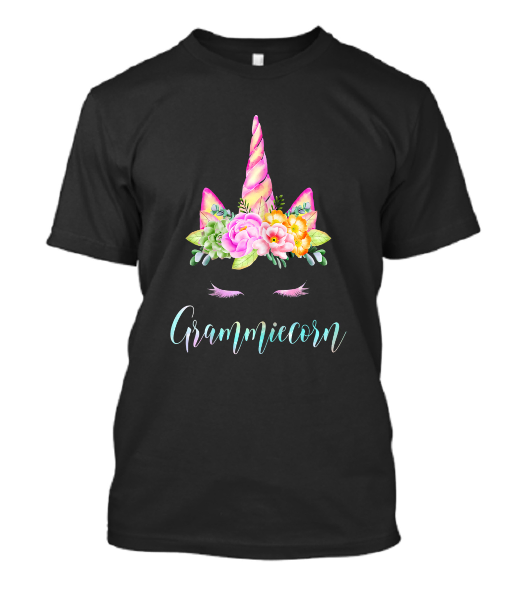 Grammiecorn Unicorn Floral Horn Eyelashes T-Shirt