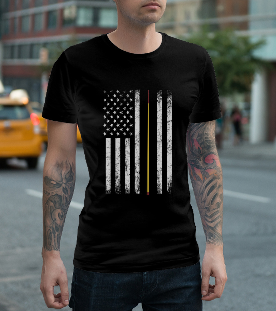 American Flag Billiard Retro US Flag Vintage Cue Stick T-Shirt