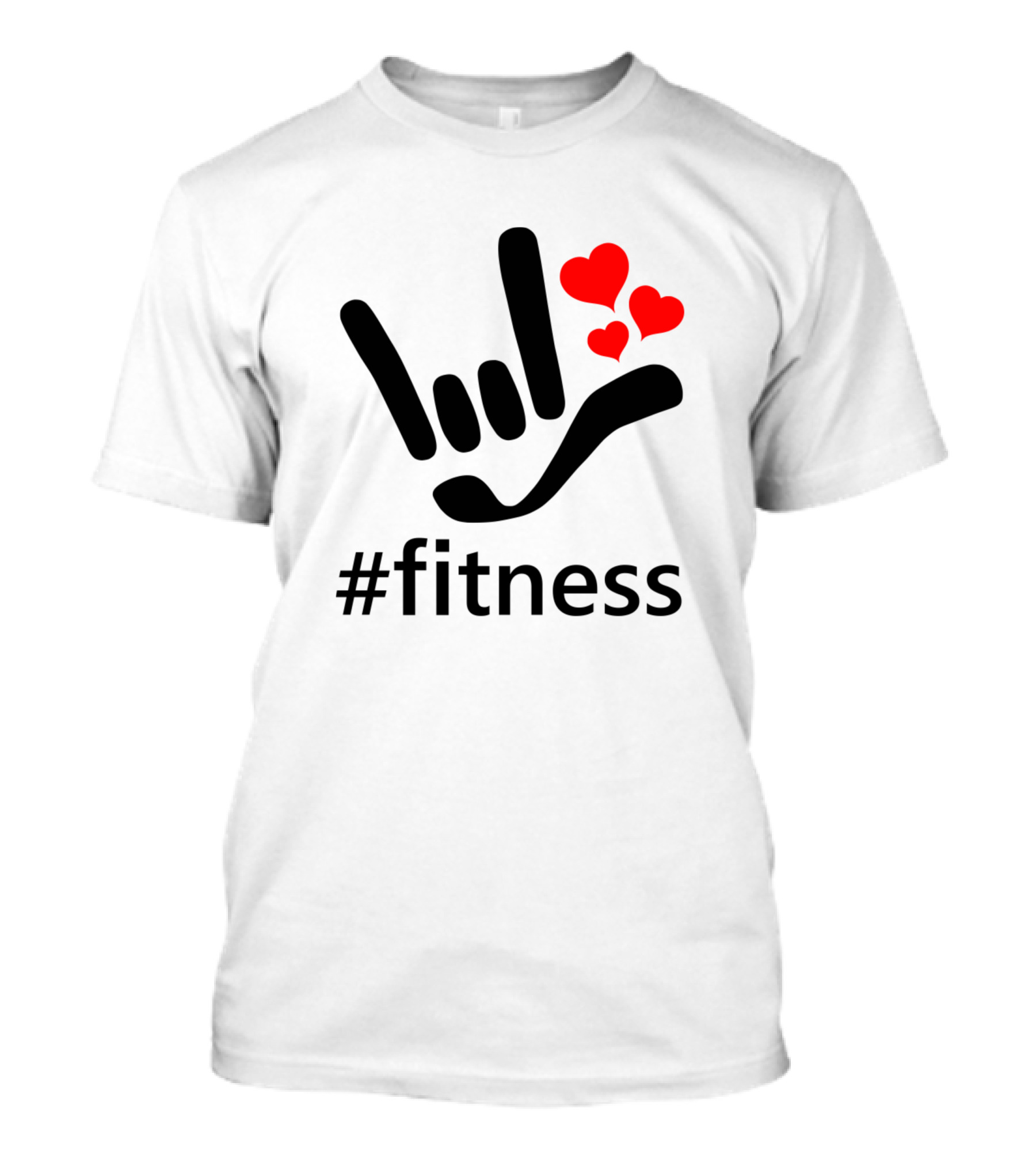 ASL I Love You Hand Sign Hearts Hashtag Fitness T-Shirt