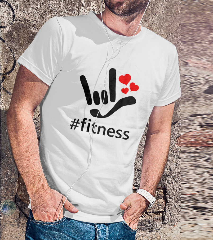 ASL I Love You Hand Sign Hearts Hashtag Fitness T-Shirt