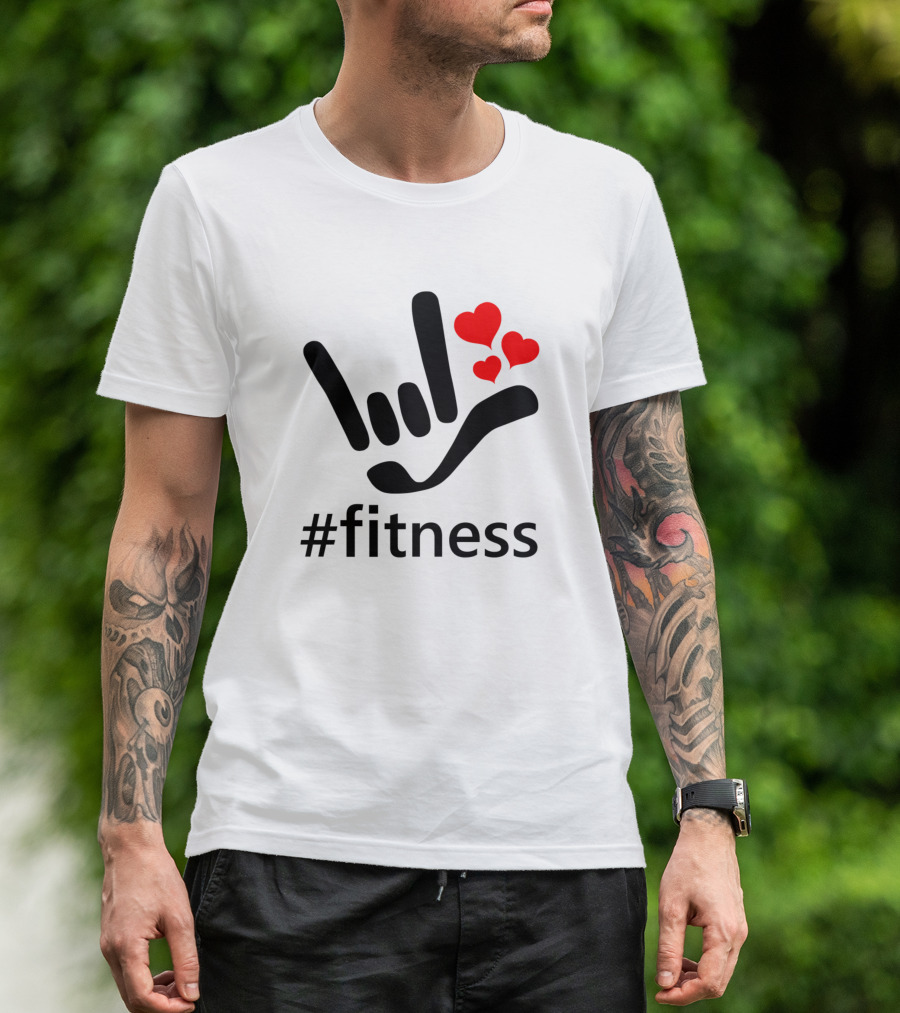 ASL I Love You Hand Sign Hearts Hashtag Fitness T-Shirt