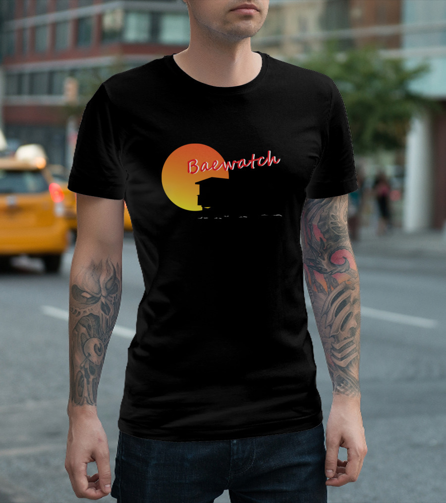 Baewatch Silhouette With Sunset Background T-Shirt