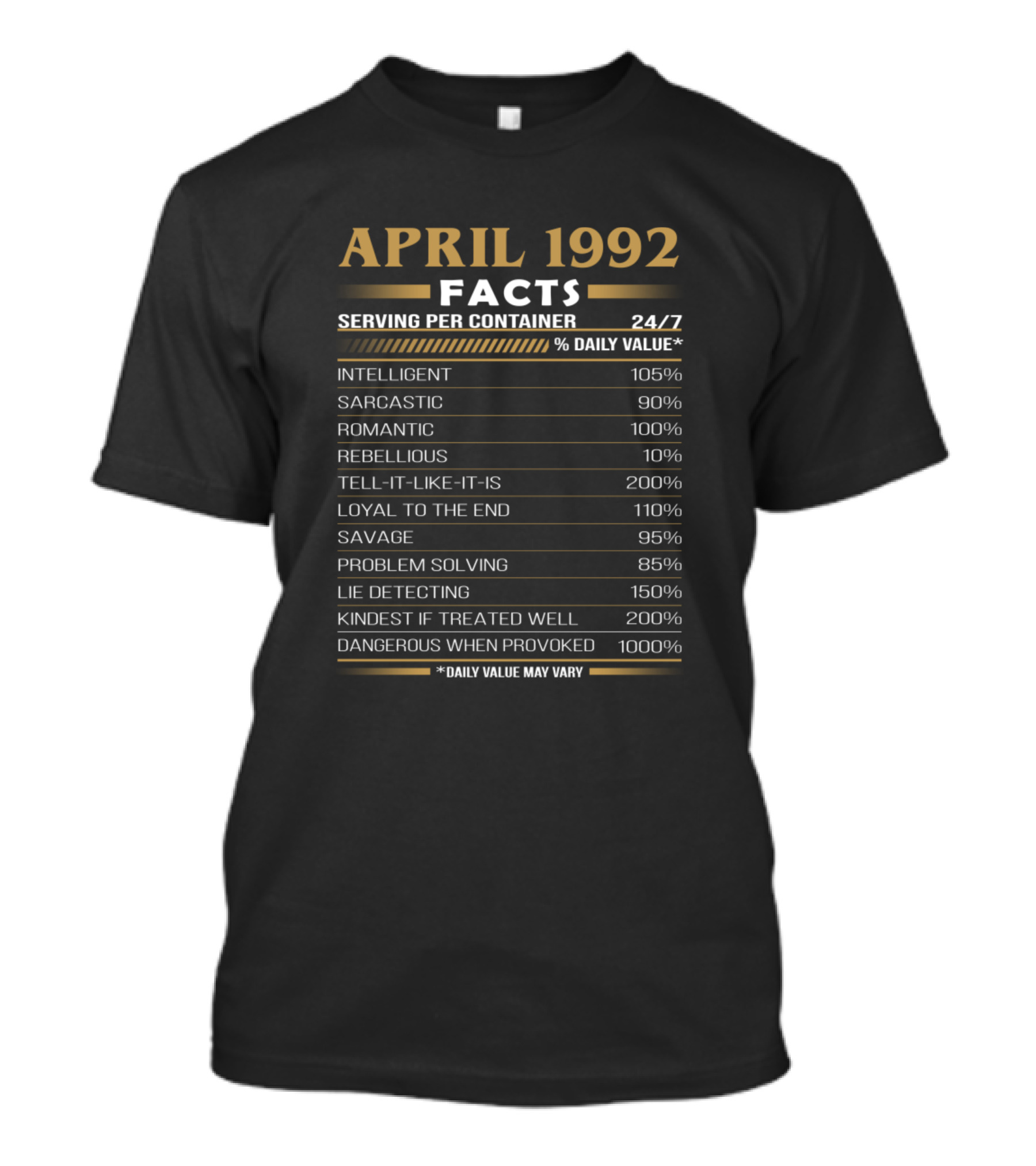 April 1992 Facts Serving Per Container Daily Values Birthday 28th T-Shirt