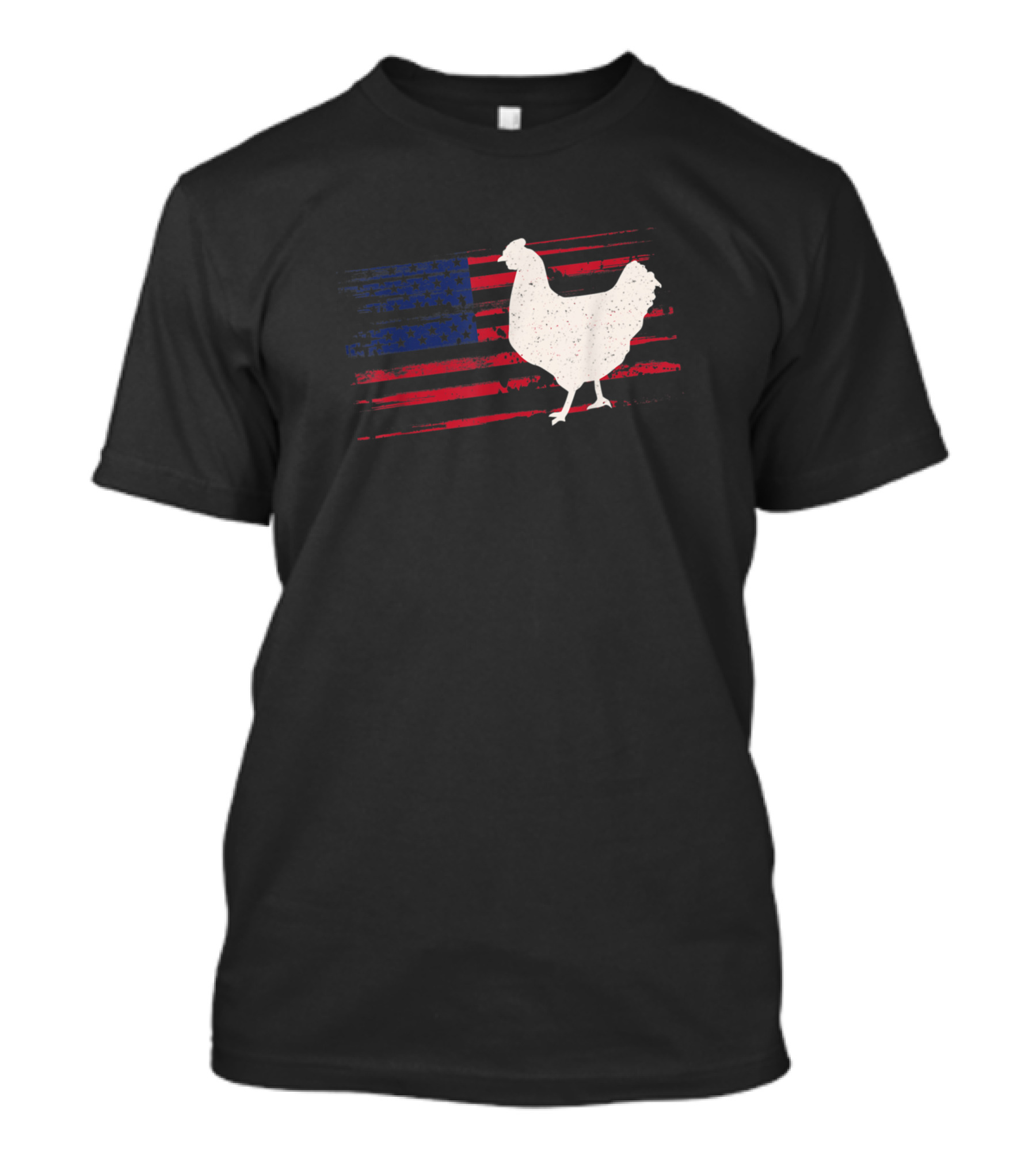 Chicken Silhouette With Distressed American Flag Background For 4th Of July T-Shirt
