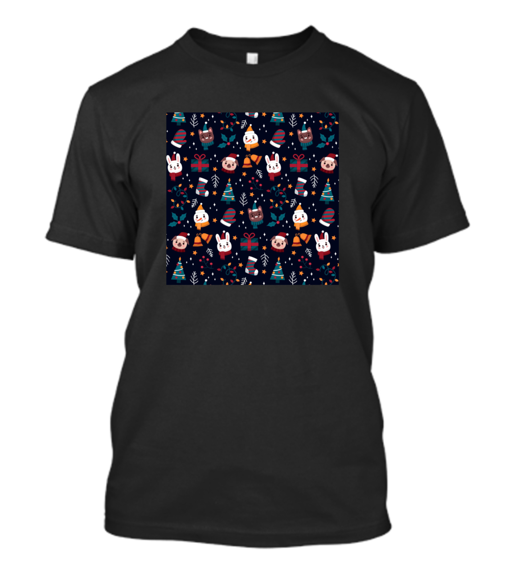 Christmas Animal Pattern With Festive Rabbits Bears And Decorations T-Shirt