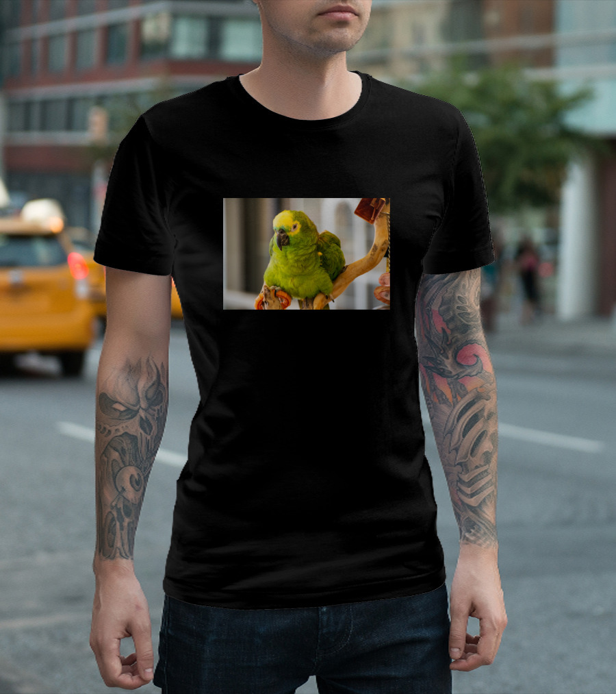 Chubby Bird Green Parrot on Perch Photography T-Shirt