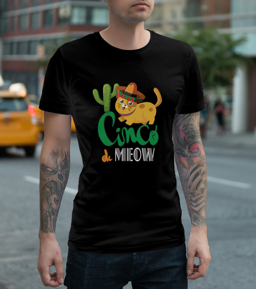 Cinco De Meow Cat Mexico Cinco De Mayo Sombrero Cactus T-Shirt