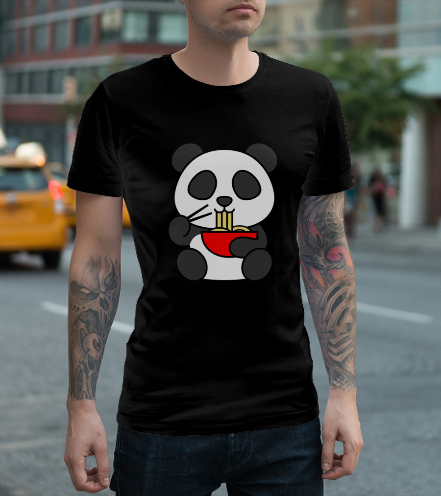 Cute Kawaii Panda Bear Eating Ramen Noodles Funny Animal T-Shirt