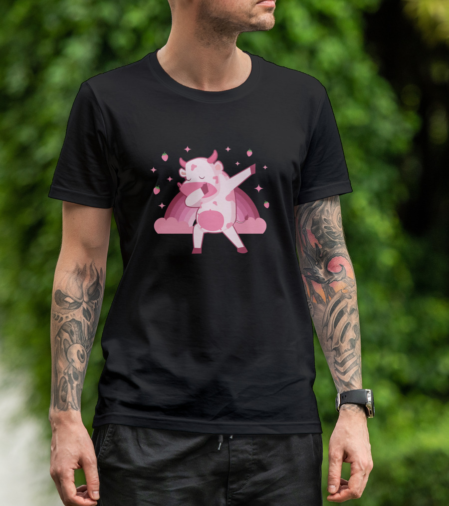 Dabbing Strawberry Cow 216 Salty Heifers Farm Rainbow And Stars T-Shirt