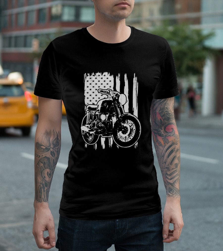 American Flag Distressed Motorcycle Rider Iconic T-Shirt