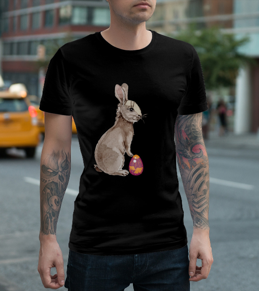 Easter Bunny Holding Colorful Egg With Flower T-Shirt