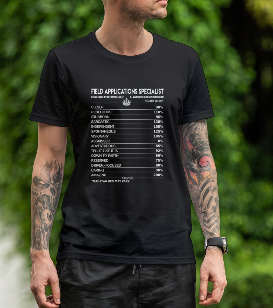 Field Applications Specialist Daily Values Clever Rebellious Stubborn Sarcastic Independent Spontaneous Visionary Adventurous Amazing T-Shirt