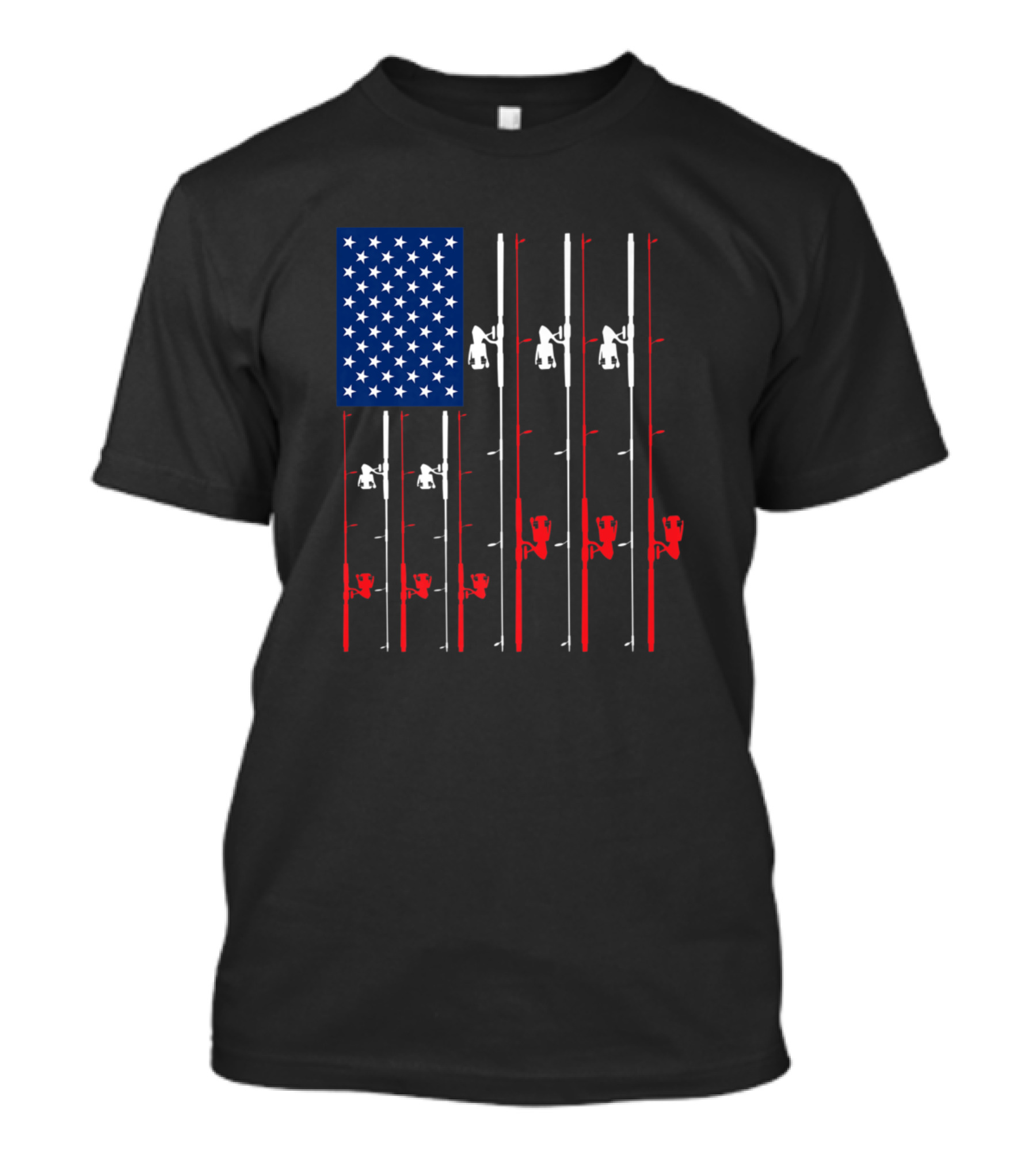 USA Flag Fishing Rods Cute Fish Hunting T-Shirt