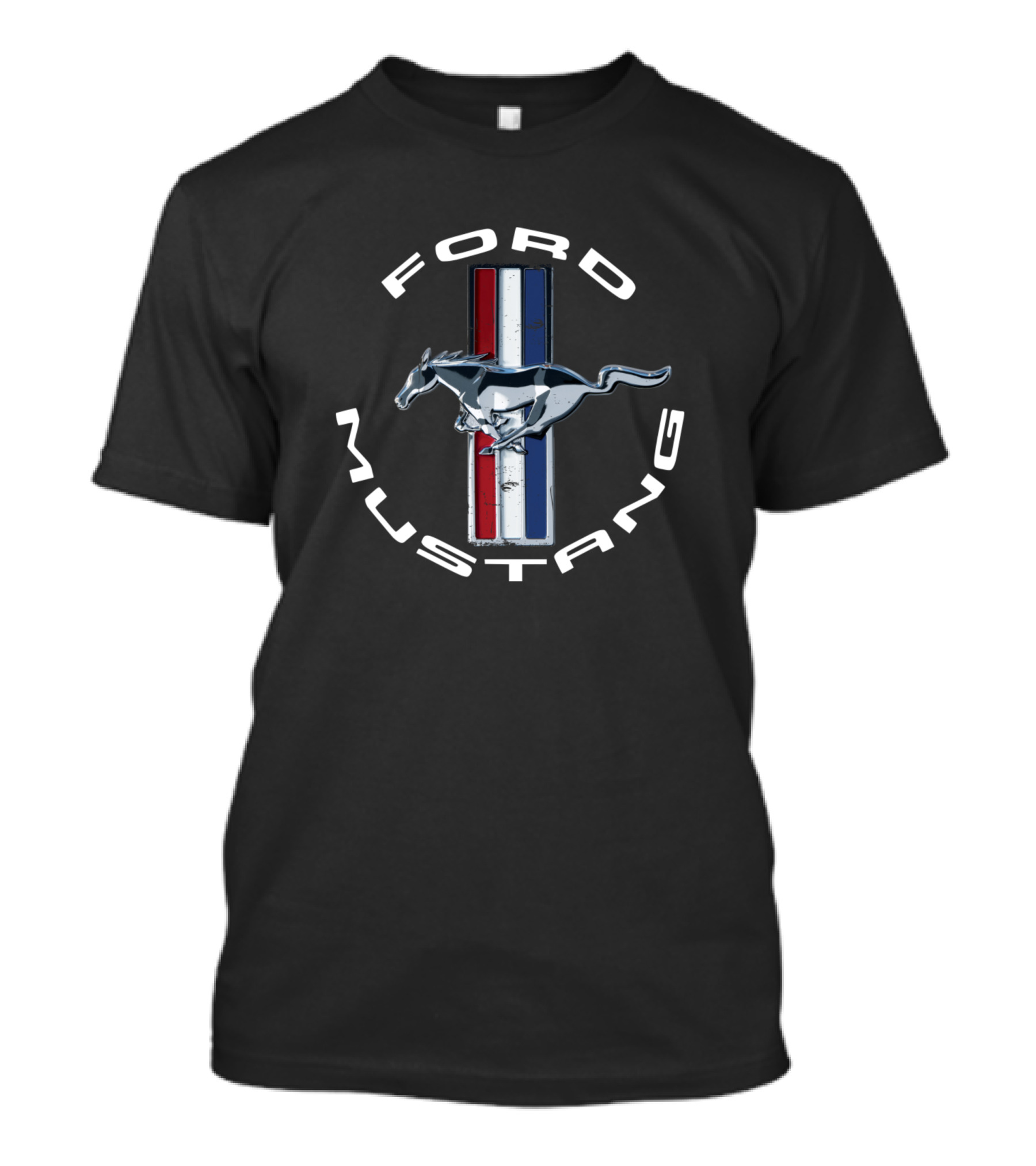 Ford Mustang Vintage Logo Vertical Stripes Running Horse T-Shirt