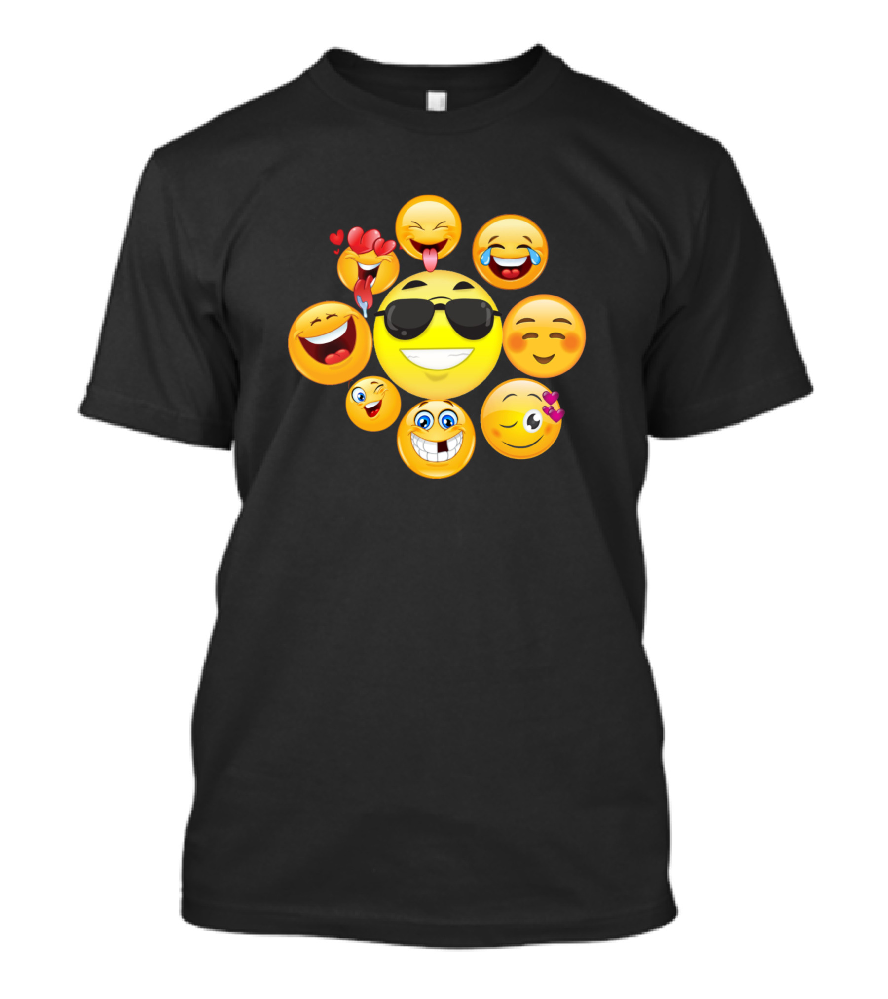 Funny Face Emoji Emoticons Smiley Sunglasses Heart Tongue Humor T-Shirt