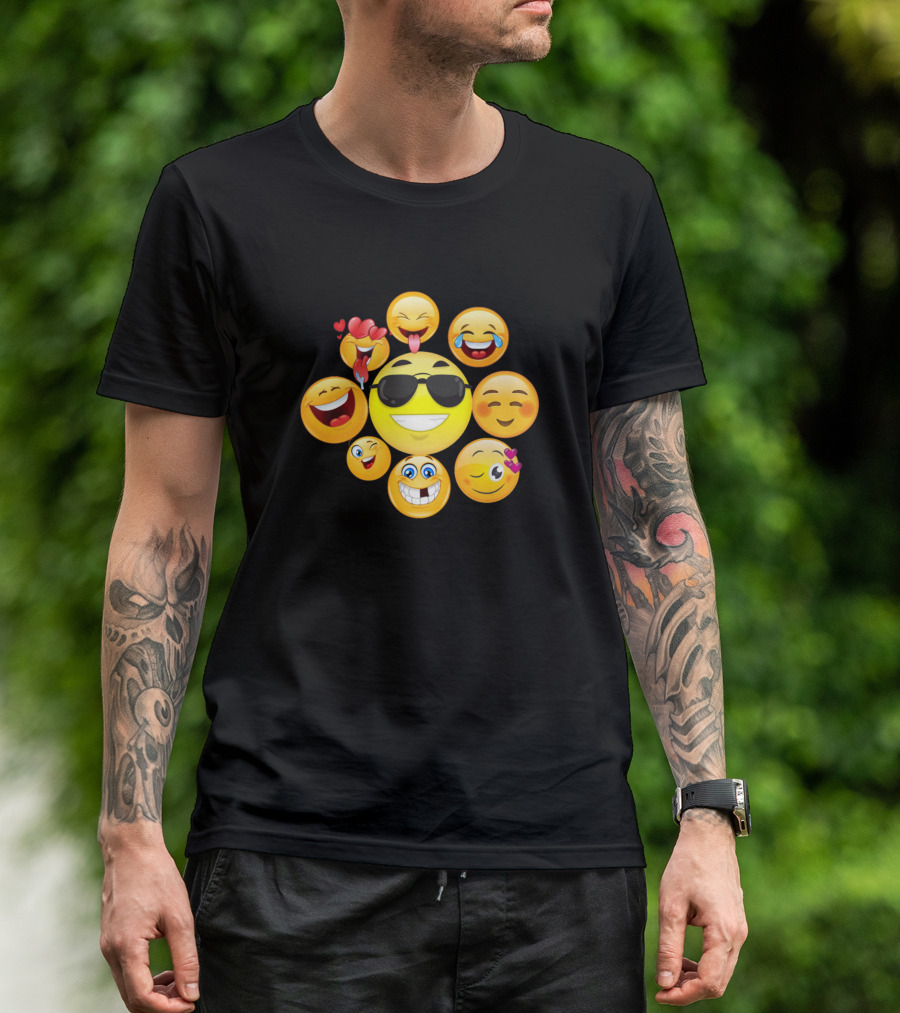 Funny Face Emoji Emoticons Smiley Sunglasses Heart Tongue Humor T-Shirt