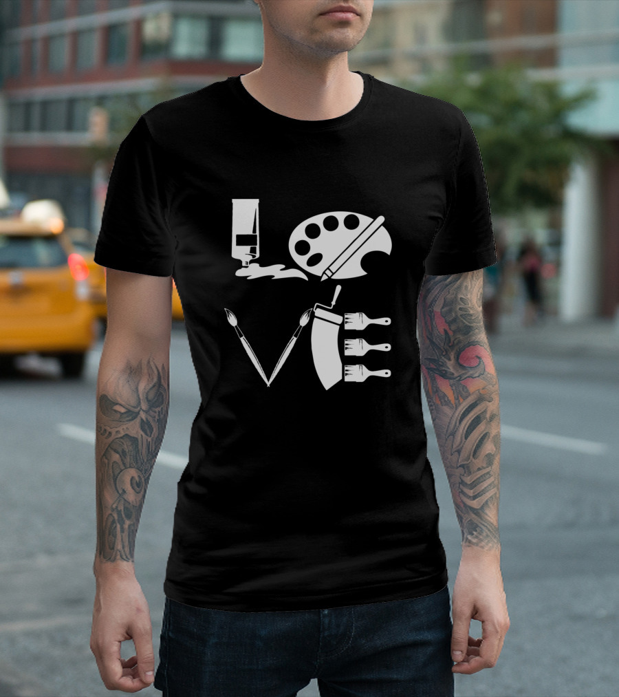 Funny Love Artist I Love Drawing Palette Brush Lover T-Shirt