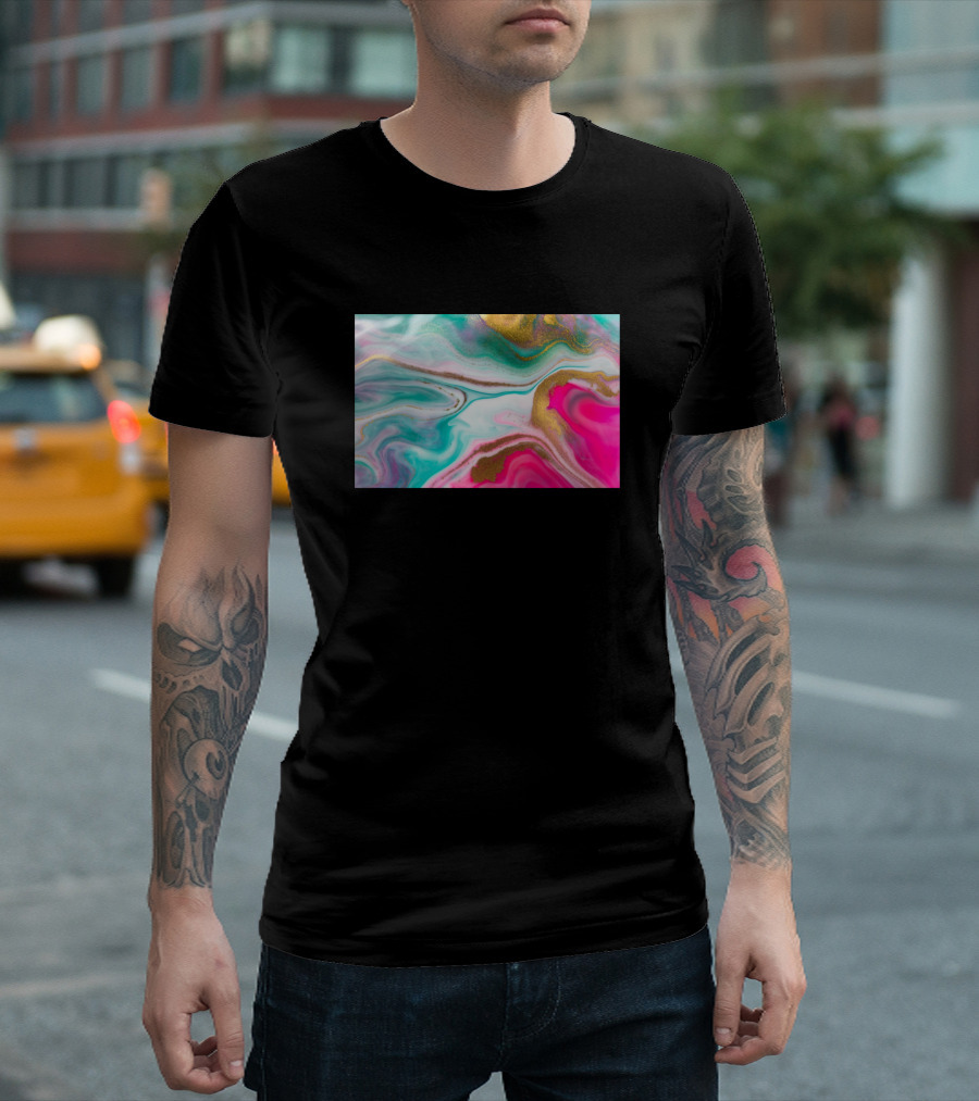 Glitter Texture Colorful Swirl Marble T-Shirt