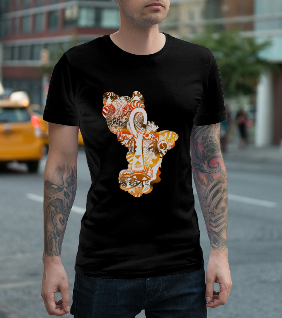 Anubis Horus Ankh Symbol in Gold and White Intricate T-Shirt