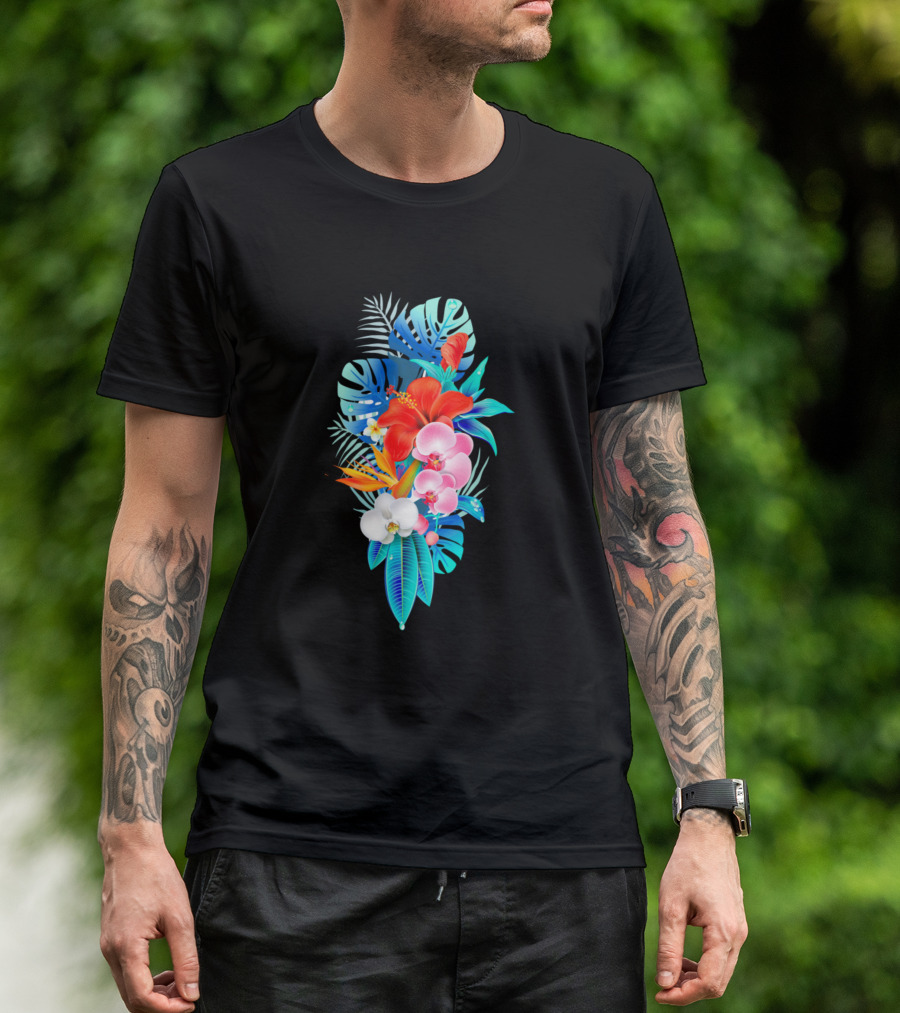 Hawaiian Island Tropical Flowers And Leaves T-Shirt