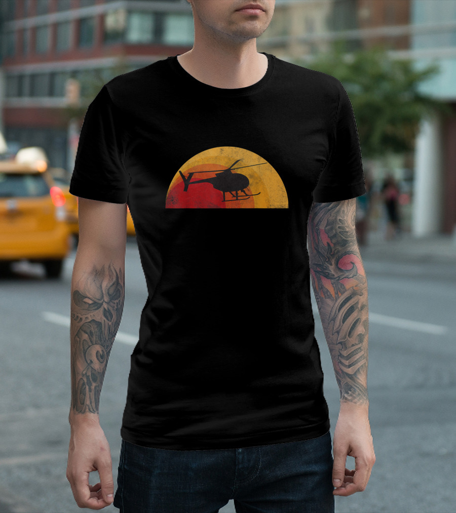 Md 500 Helicopter Sunset Pilot T-Shirt