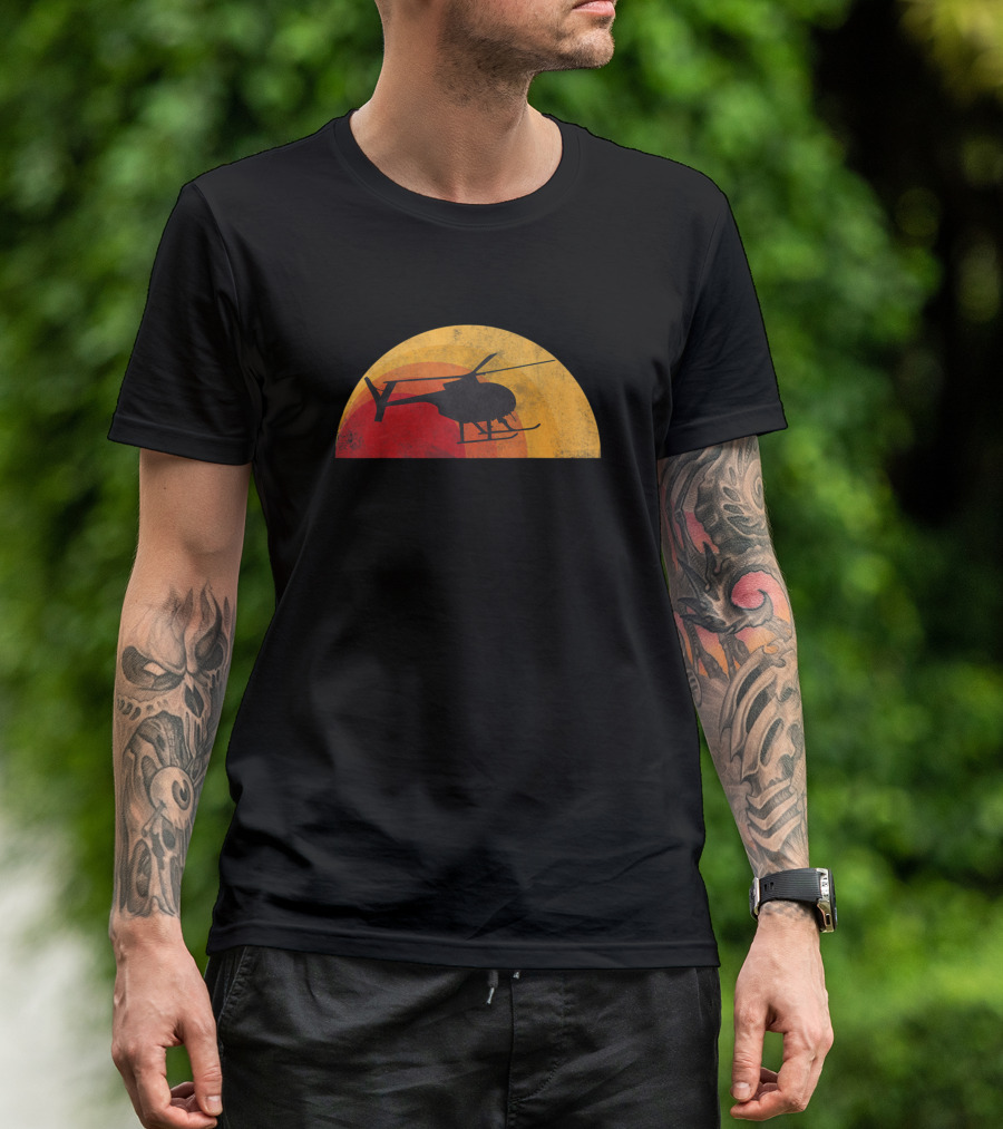 Md 500 Helicopter Sunset Pilot T-Shirt