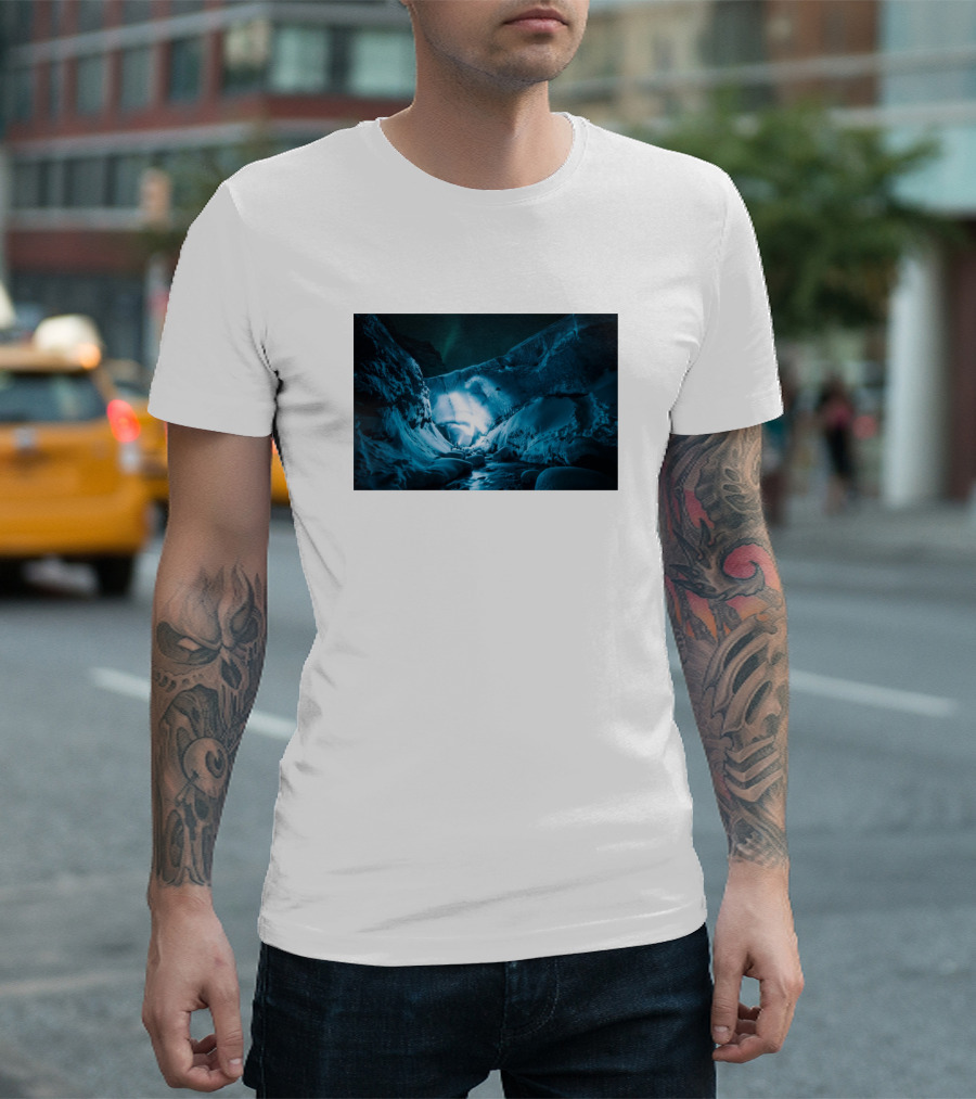 Ice Cave Expedition Under Northern Lights T-Shirt