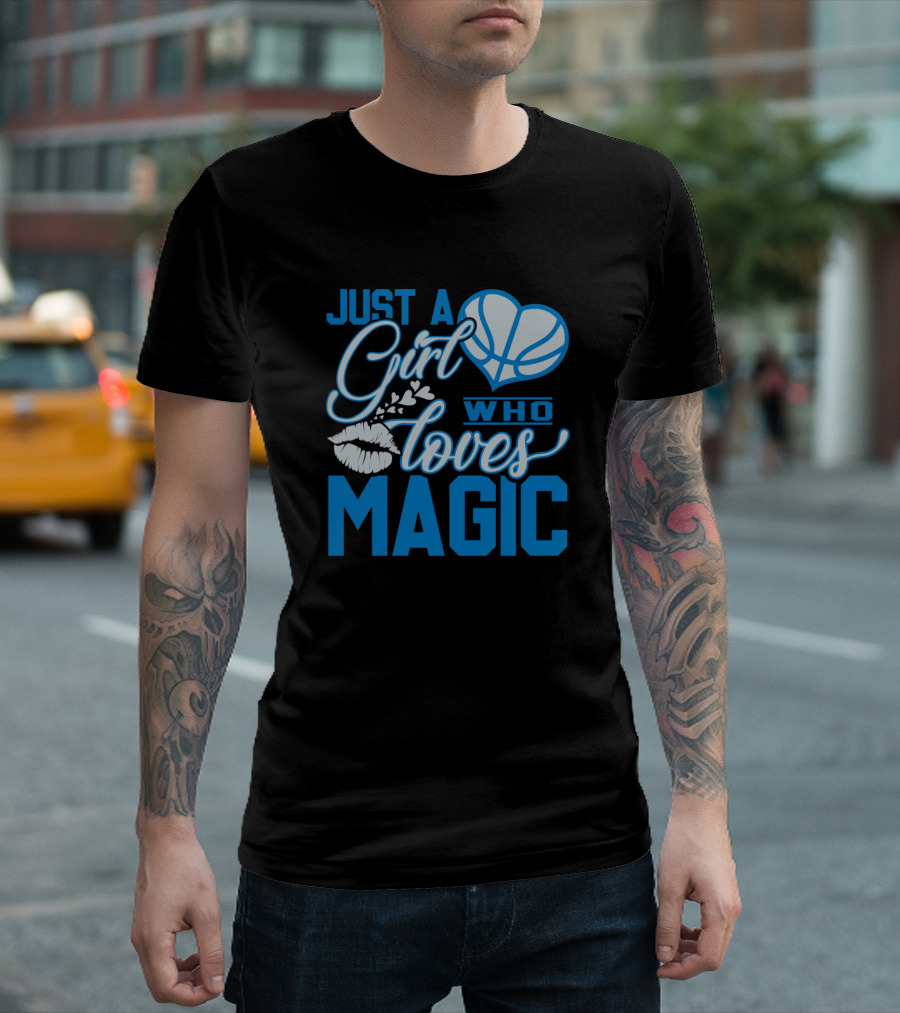 Just A Girl Who Loves Magic Basketball Heart and Lips T-Shirt