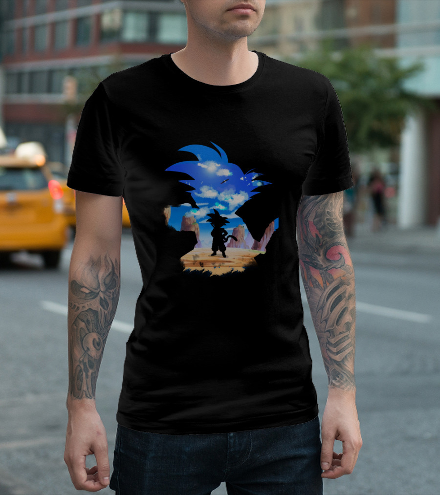Little Goku Dragonball Anime Silhouette Adventure Scene T-Shirt