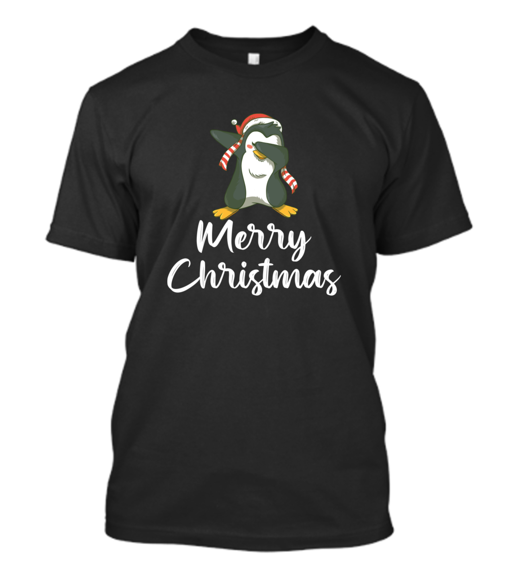 Merry Christmas Penguin Dab Red Hat Striped Scarf T-Shirt