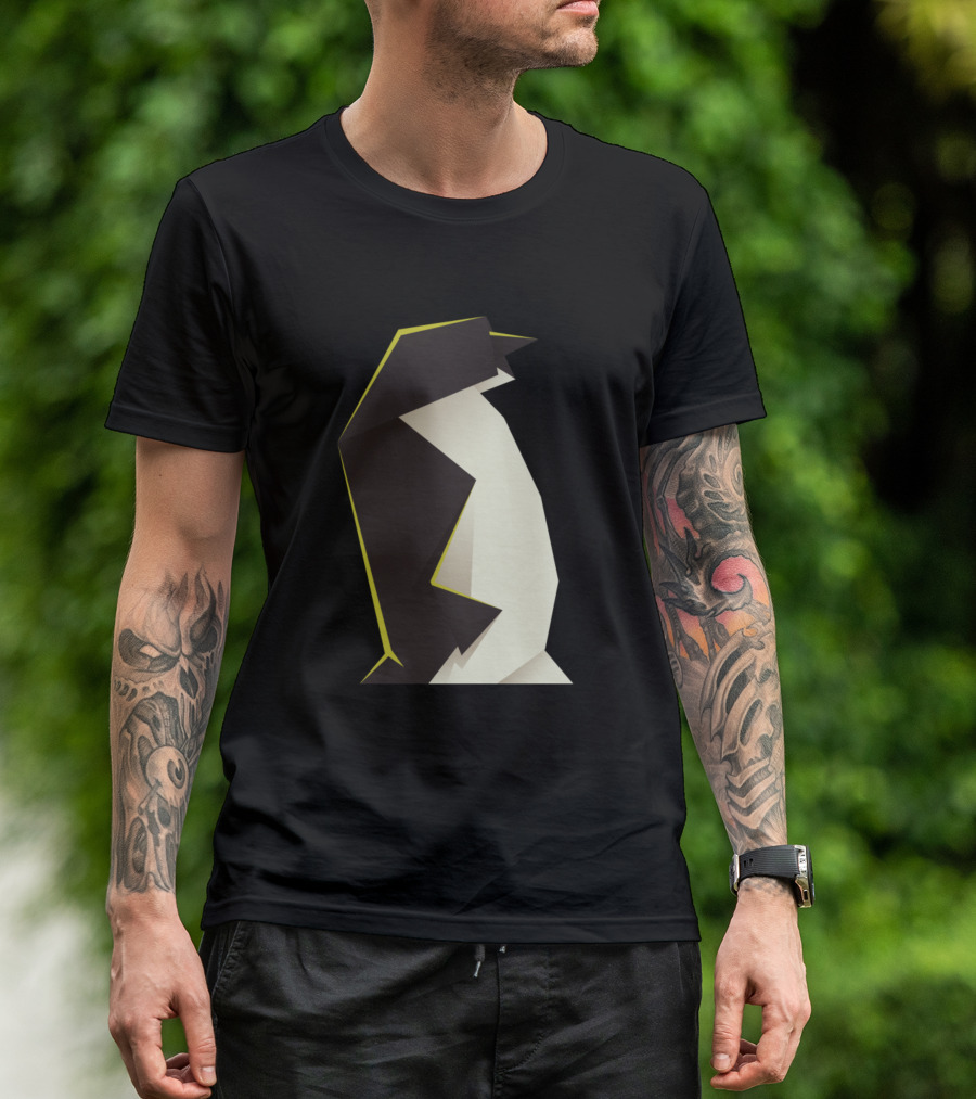 White And Black Geometric Origami Penguin Abstract T-Shirt