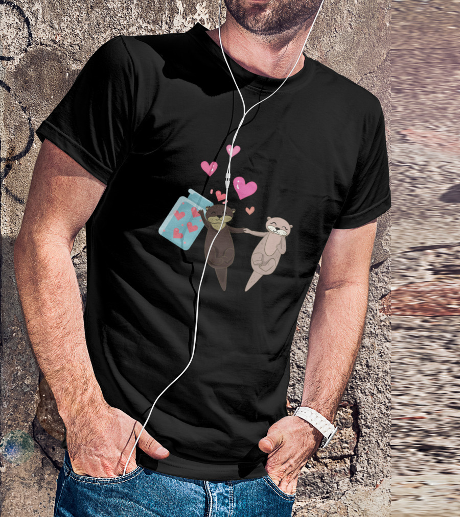 Otters Cool Love Hearts Jar Floating Romance T-Shirt