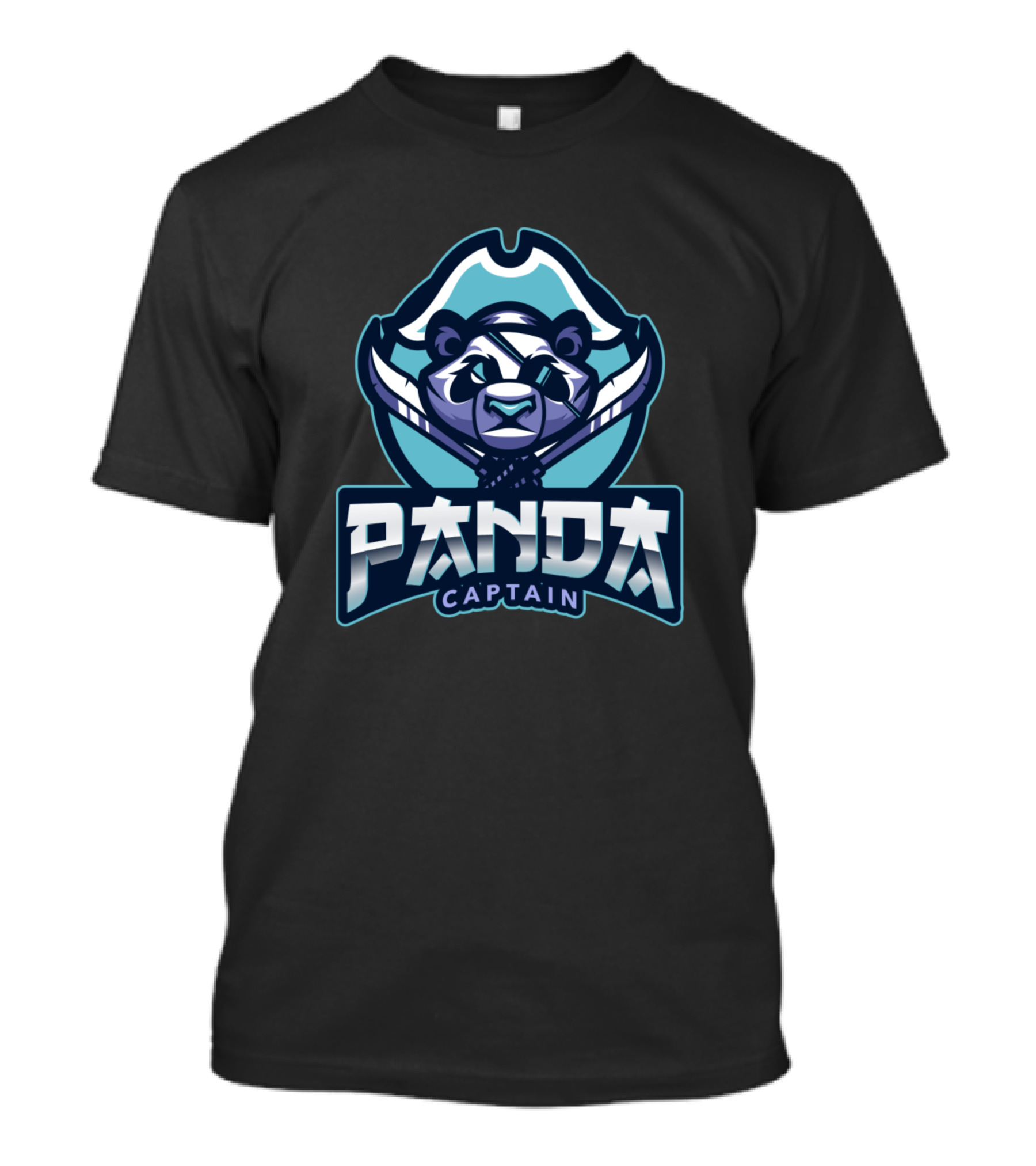 Panda Captain Logo With Bandana And Crossed Swords T-Shirt