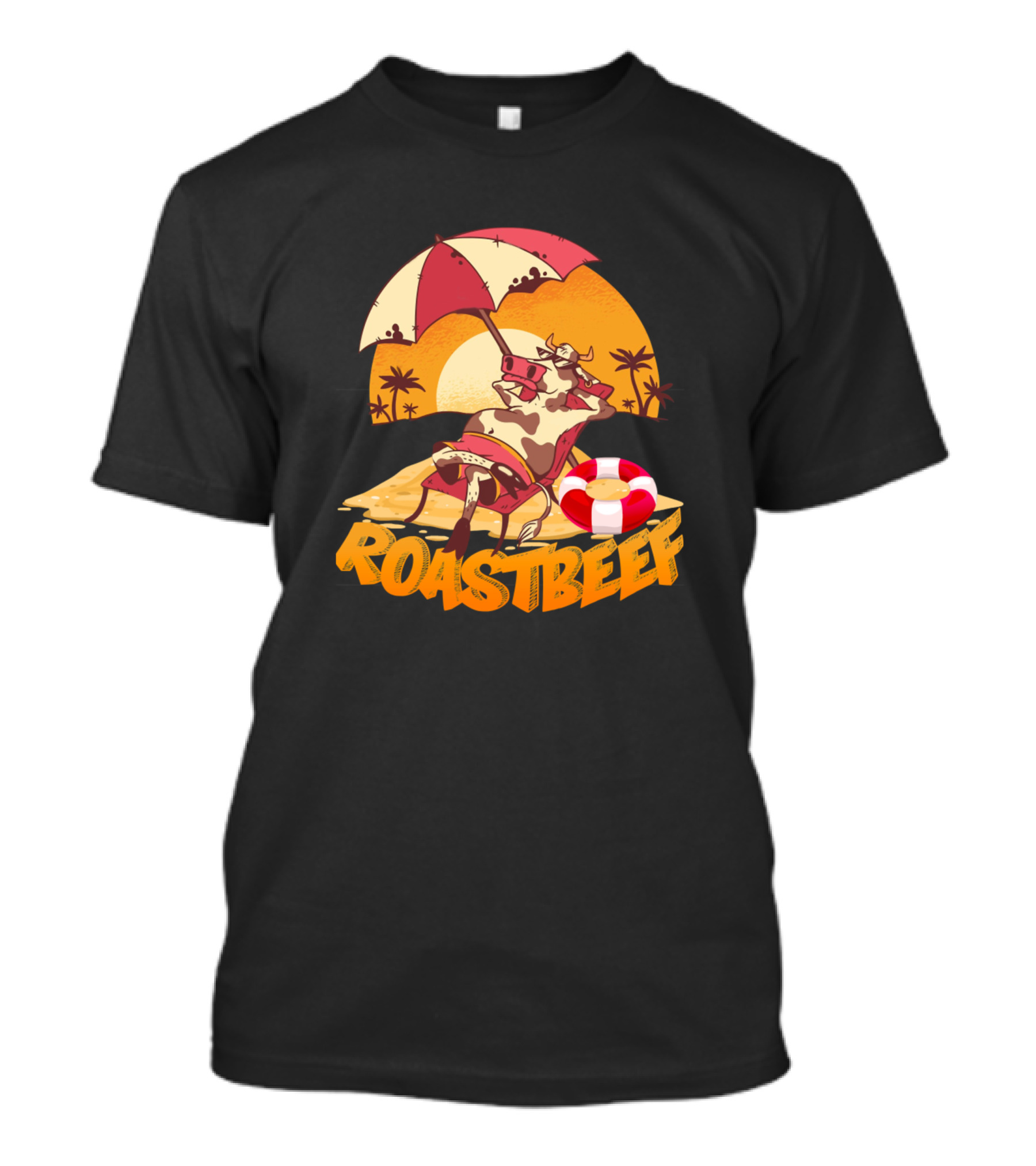 Roastbeef Cow Relaxing With Umbrella On Sun Kissed Beach T-Shirt