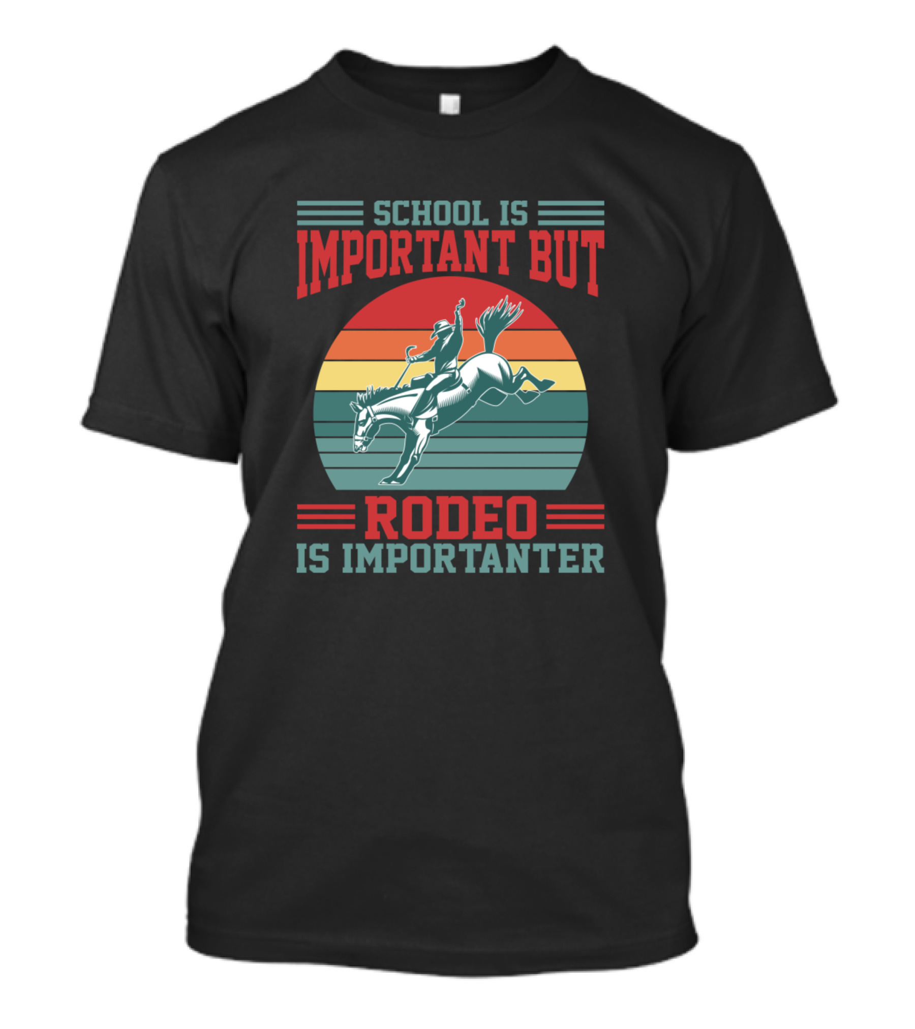 School Is Important But Rodeo Is Importanter Retro Cowboy Riding Horse T-Shirt
