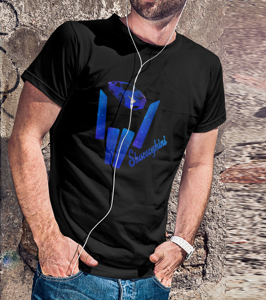 Sharerghini Blue Sports Car And Galaxy-Themed Elements T-Shirt