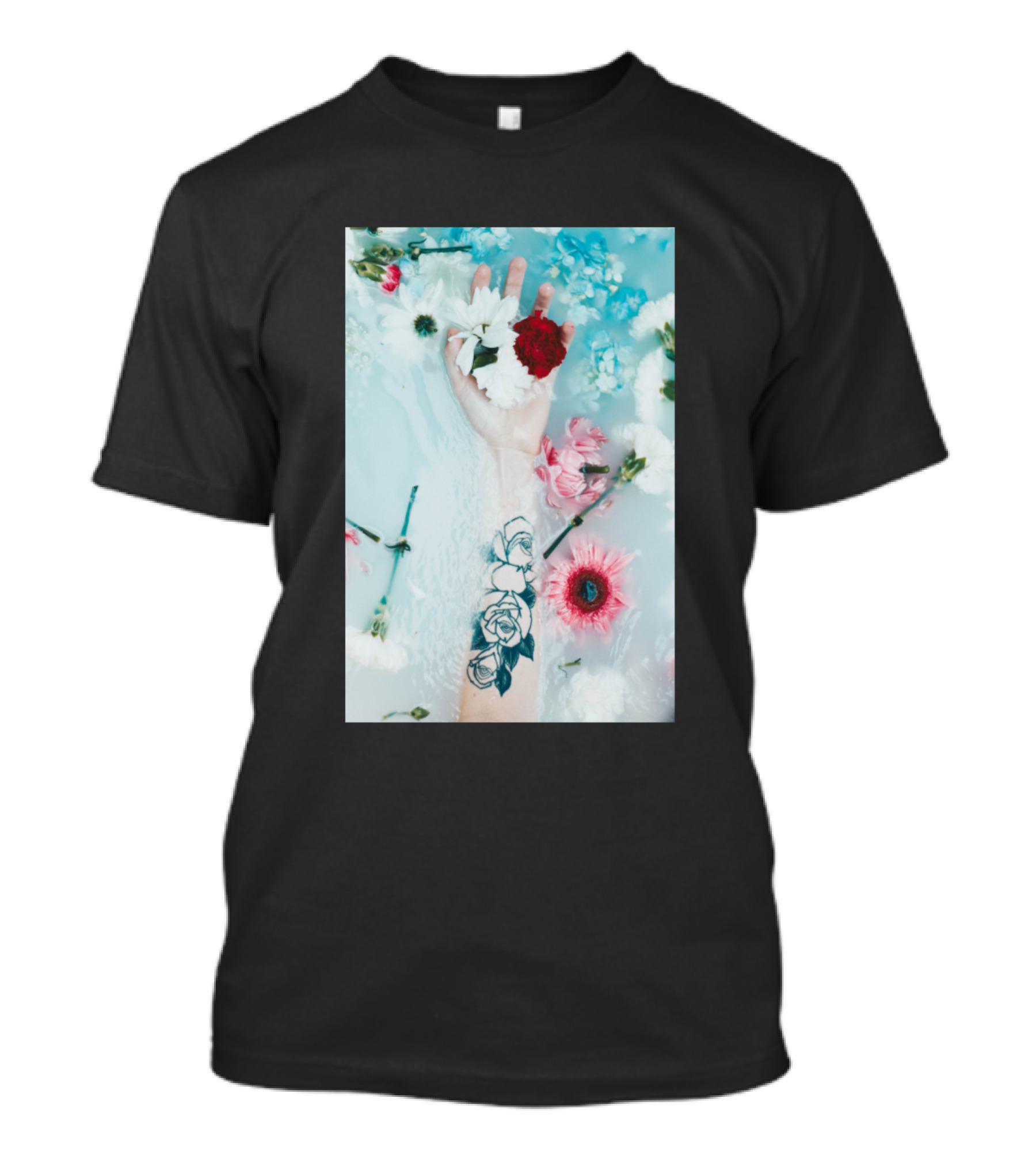 Tattoo Arm With Roses In Milk Bath With Flowers T-Shirt