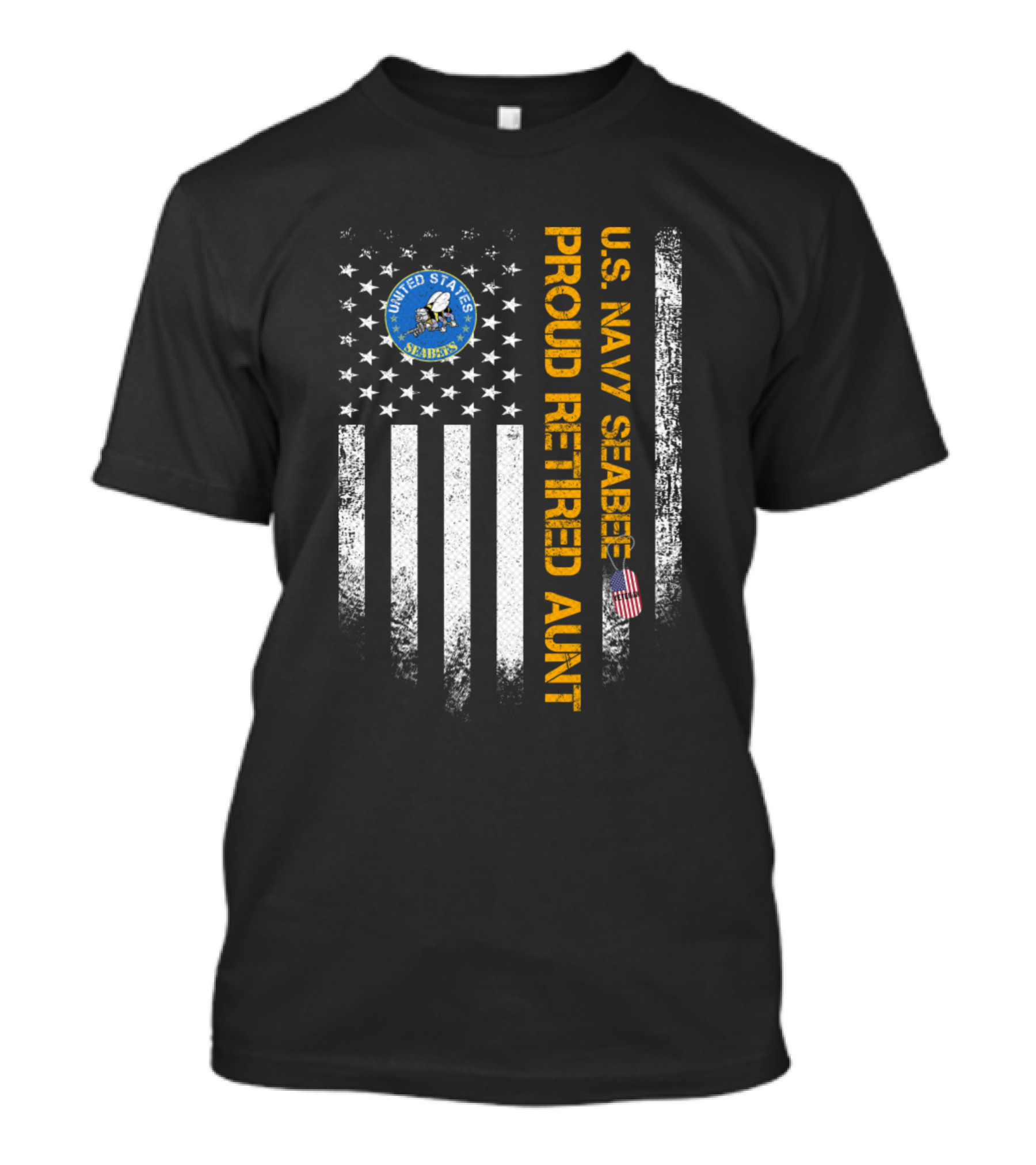 United States Seabee U.S. Navy Proud Retired Aunt Vintage American Flag T-Shirt