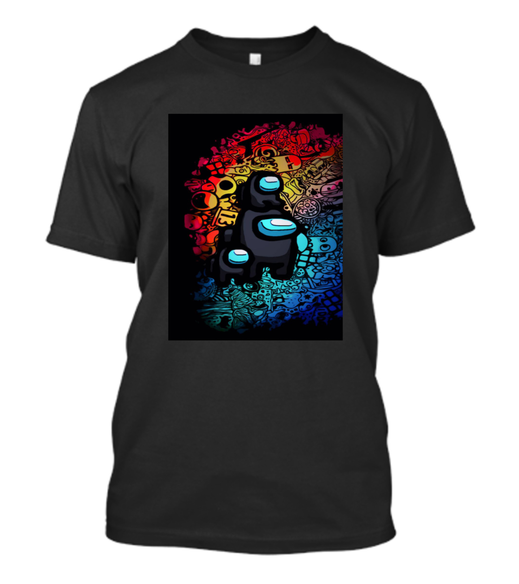 Black Among Us Crewmate Trio With Colorful Graffiti Background T-Shirt