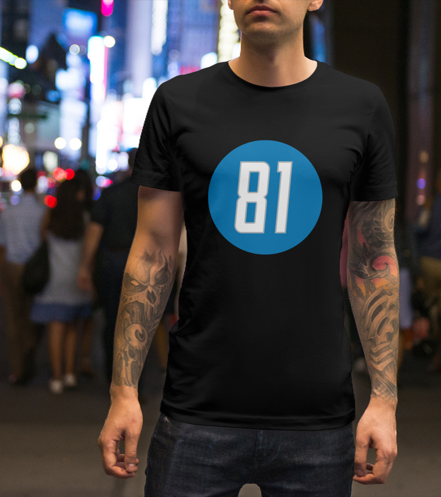 Calvin Johnson 81 Detroit Football Blue Circle T-Shirt