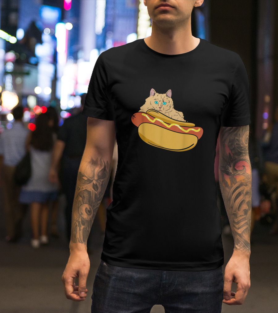 Cat Hotdog Sandwich Lover Funny Hotdog Lover Cat In Hotdog T-Shirt