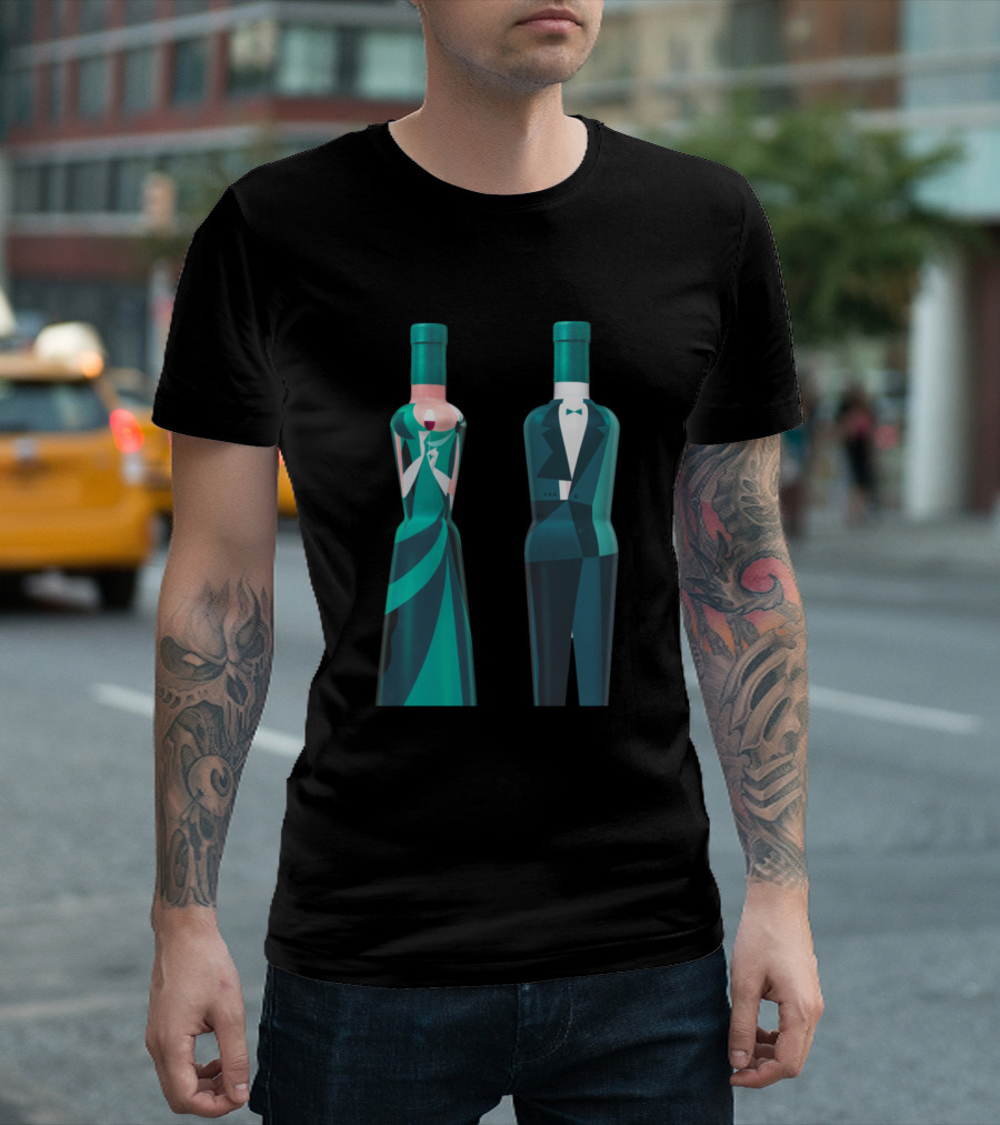 Couple Partyh Elegant Bottle Design Formal Attire T-Shirt