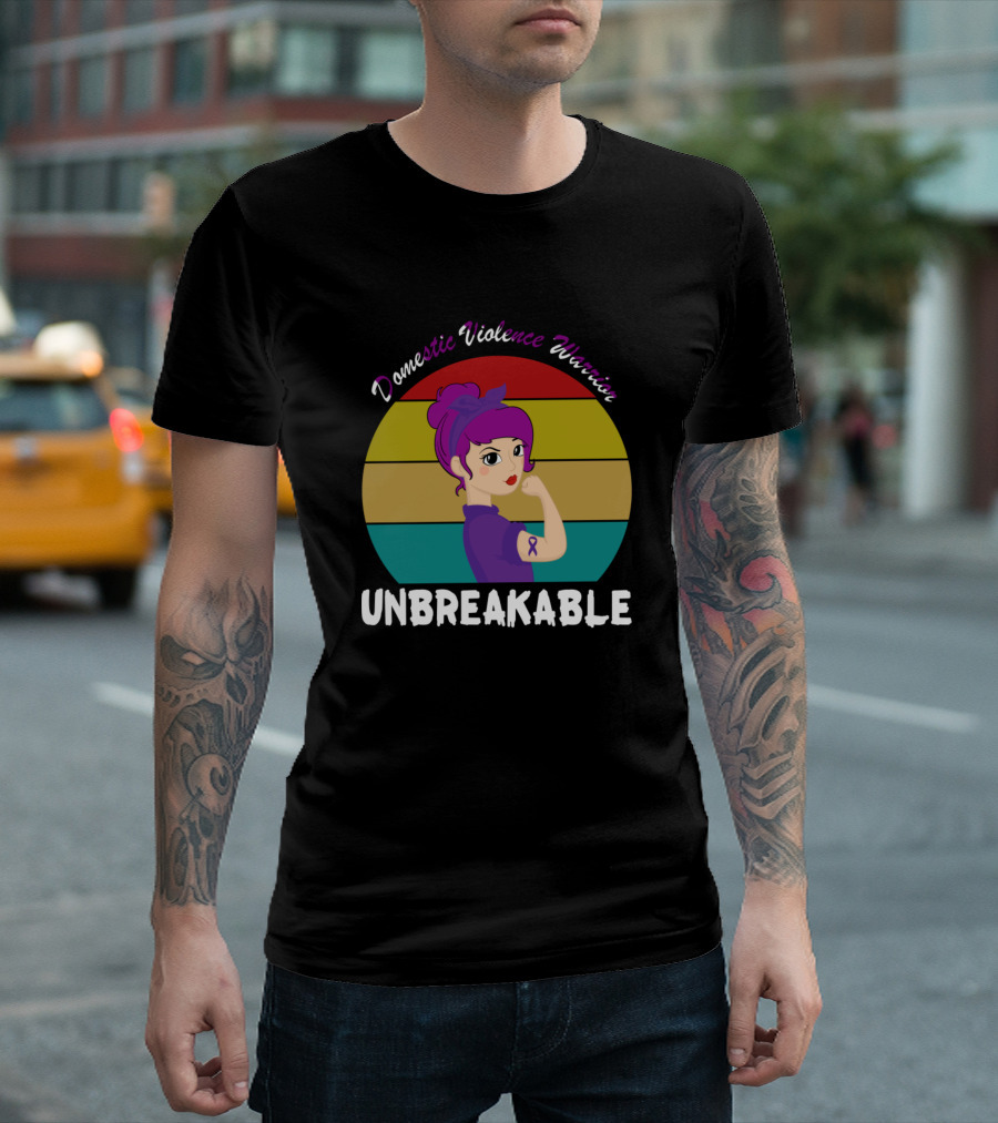 Domestic Violence Warrior Unbreakable Rainbow Rosie The Riveter T-Shirt