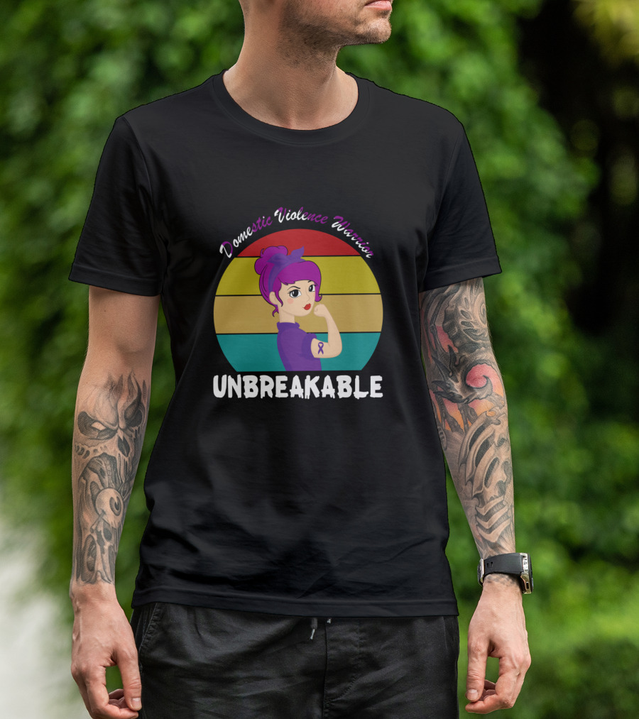 Domestic Violence Warrior Unbreakable Rainbow Rosie The Riveter T-Shirt