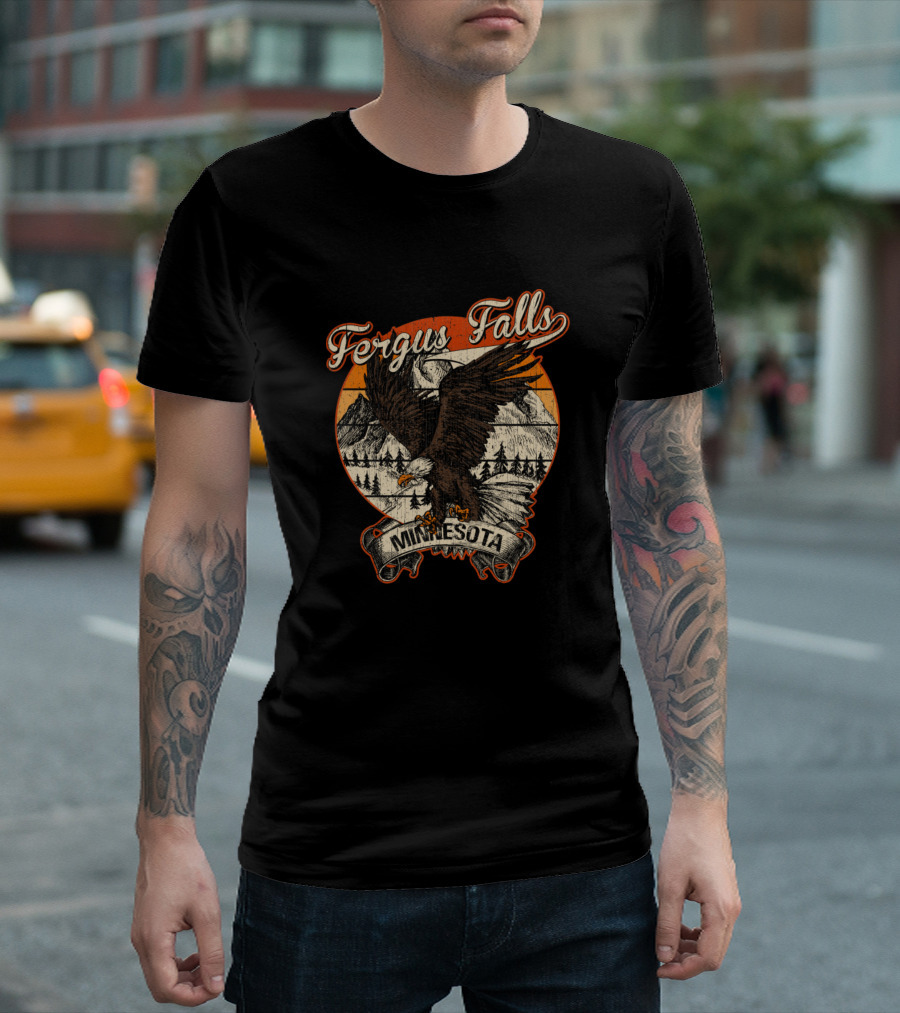 Fergus Falls Minnesota Bald Eagle Vintage Mountain Scene T-Shirt