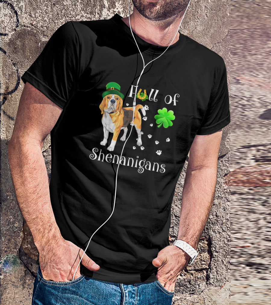 Full Of Shenanigans Beagle Dog Irish With Green Hat And Clover T-Shirt